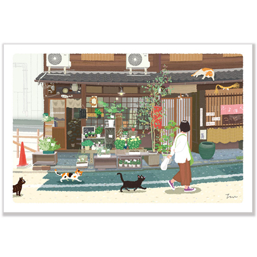 Active Corporation Summer Pattern Tabineko Postcard Kyoto Florist