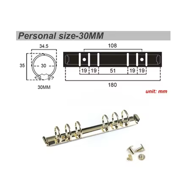 Spiral Rings Binder Personal Size 30mm Gold