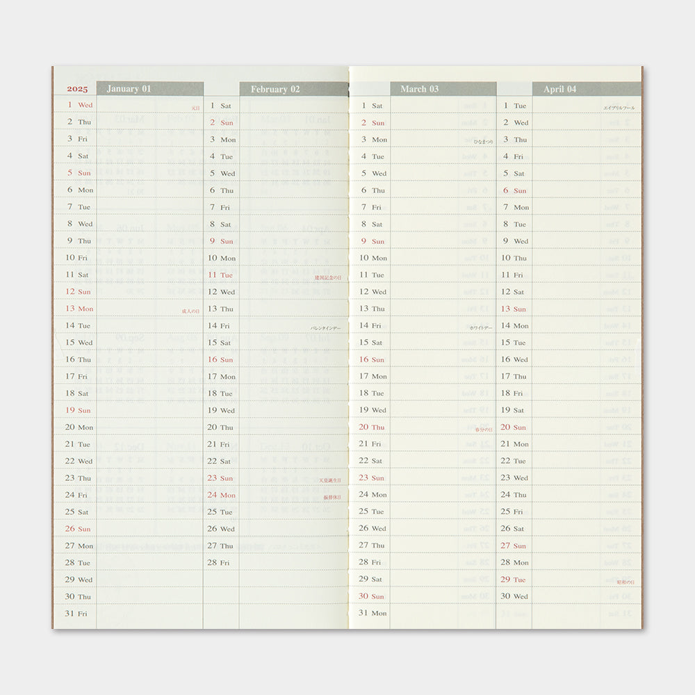 Travelers Notebook 2025 Regular Size Refill Weekly Vertical