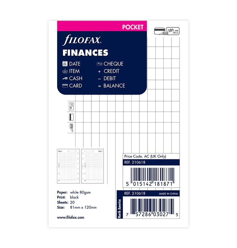 Filofax System Notebook Refill Pocket Size Financial Small (210618)