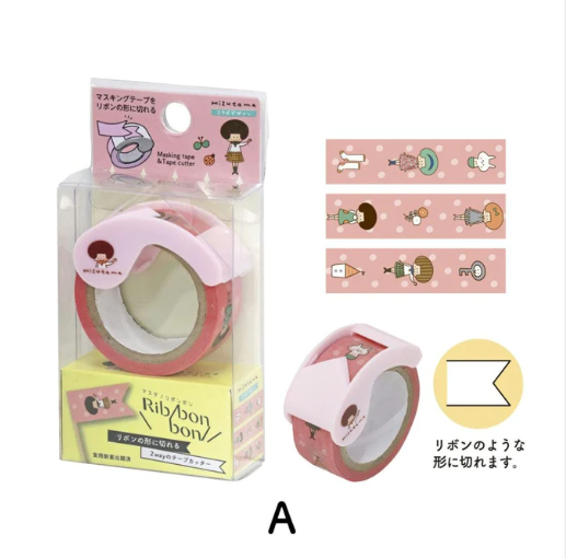Kutsuwa Mizutama Ribbon 2-way Washi Tape and Tape Cutter