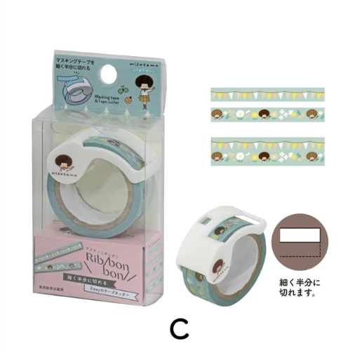 Kutsuwa Mizutama Ribbon 2-way Washi Tape and Tape Cutter