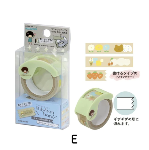 Kutsuwa Mizutama Ribbon 2-way Washi Tape and Tape Cutter