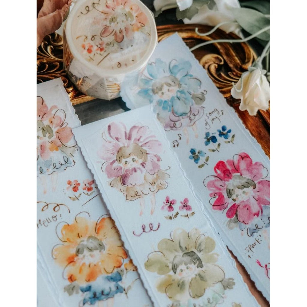 Meow Ilustration Flowers Girls Washi Sampler With Rose Gold Foil