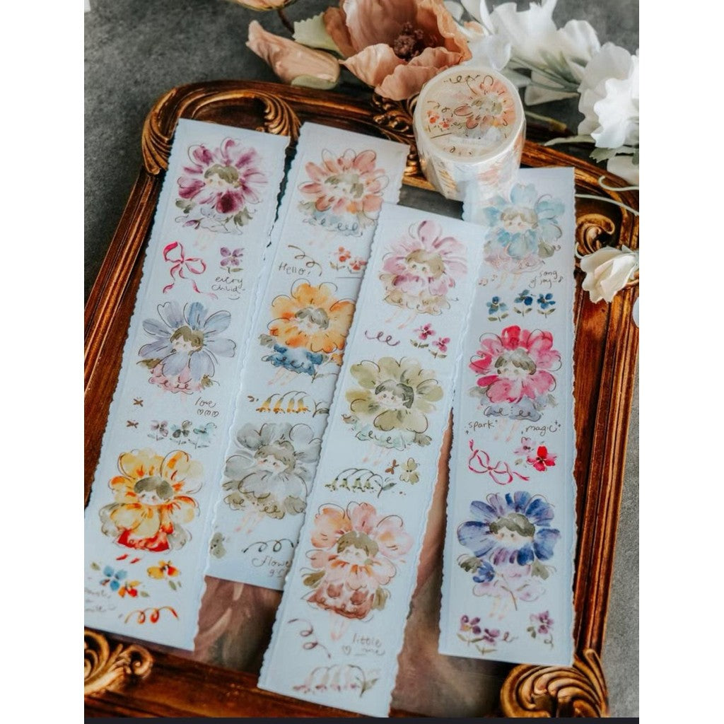 Meow Ilustration Flowers Girls Washi Sampler With Rose Gold Foil