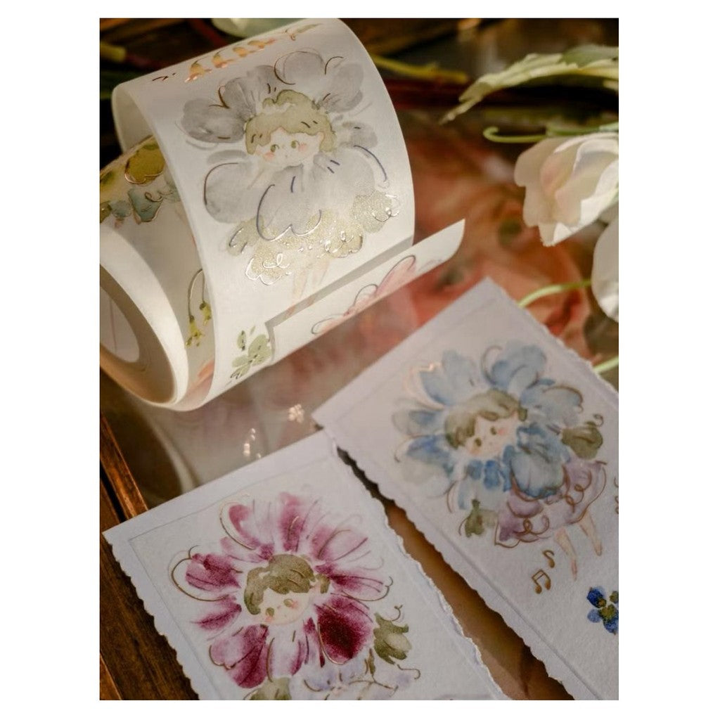 Meow Ilustration Flowers Girls Washi Sampler With Rose Gold Foil