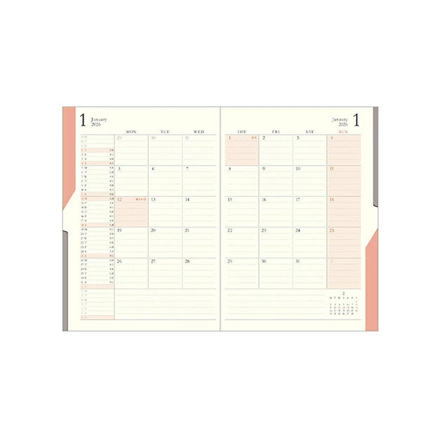 Midori Planner 2026 Double Schedule To Do Monthly Block B6 Size - Orange