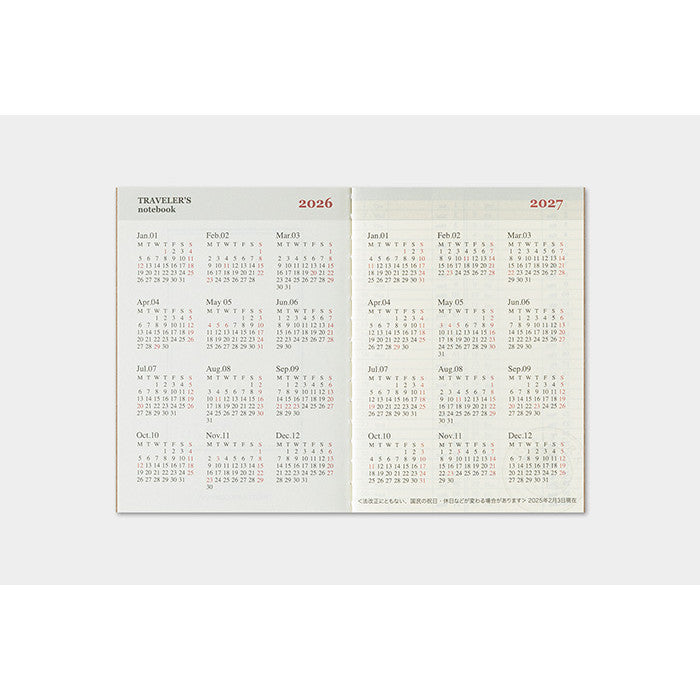 Travelers Notebook  2026 Refill Passport size Weekly
