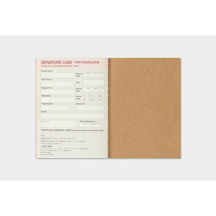 Travelers Notebook  2026 Refill Passport size Monthly