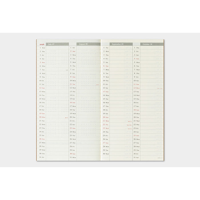 Travelers Notebook  2026 Refill Regular size Weekly Vertical