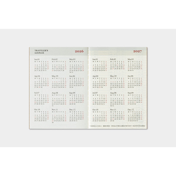 Travelers Notebook  2026 Refill Passport size Weekly