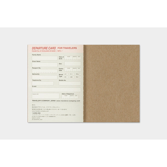 Travelers Notebook  2026 Refill Passport size Weekly