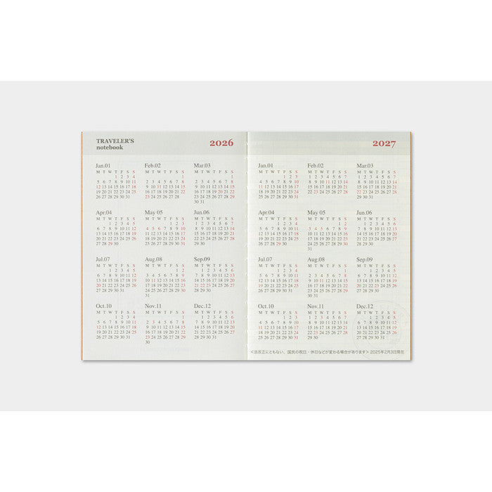 Travelers Notebook  2026 Refill Passport size Monthly