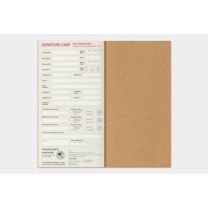 Travelers Notebook 2026 Refill Regular size Monthly