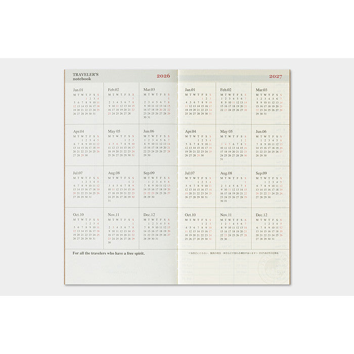 Travelers Notebook  2026 Refill Regular size Weekly Vertical