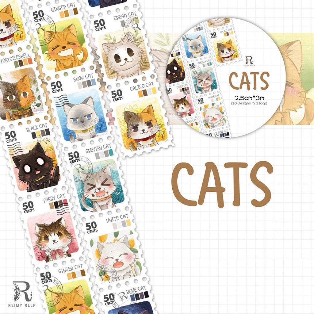 Reimy Ruby Washi Roll Postage Stamp Cats