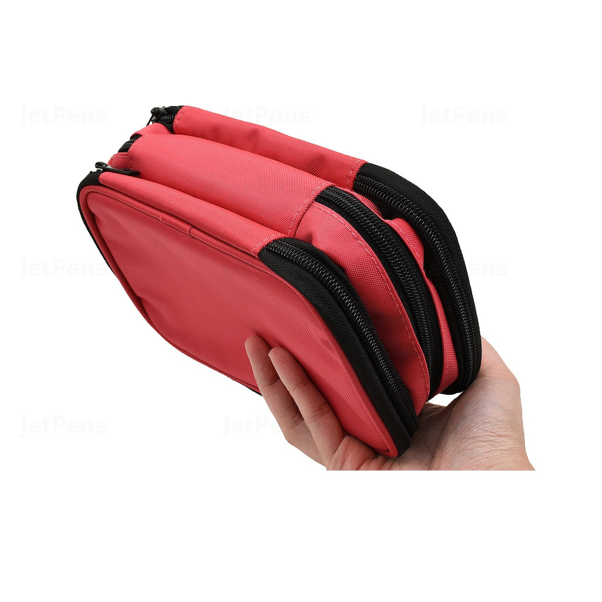 Lihit Lab Book Style Pen Case - Triple Zipper - Coral (Red)