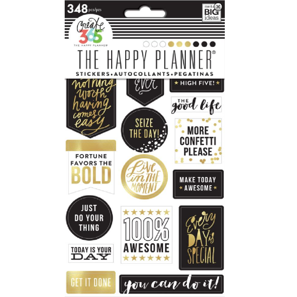 The Happy Planner 348 Collection Stickers - Gold Seize The Day