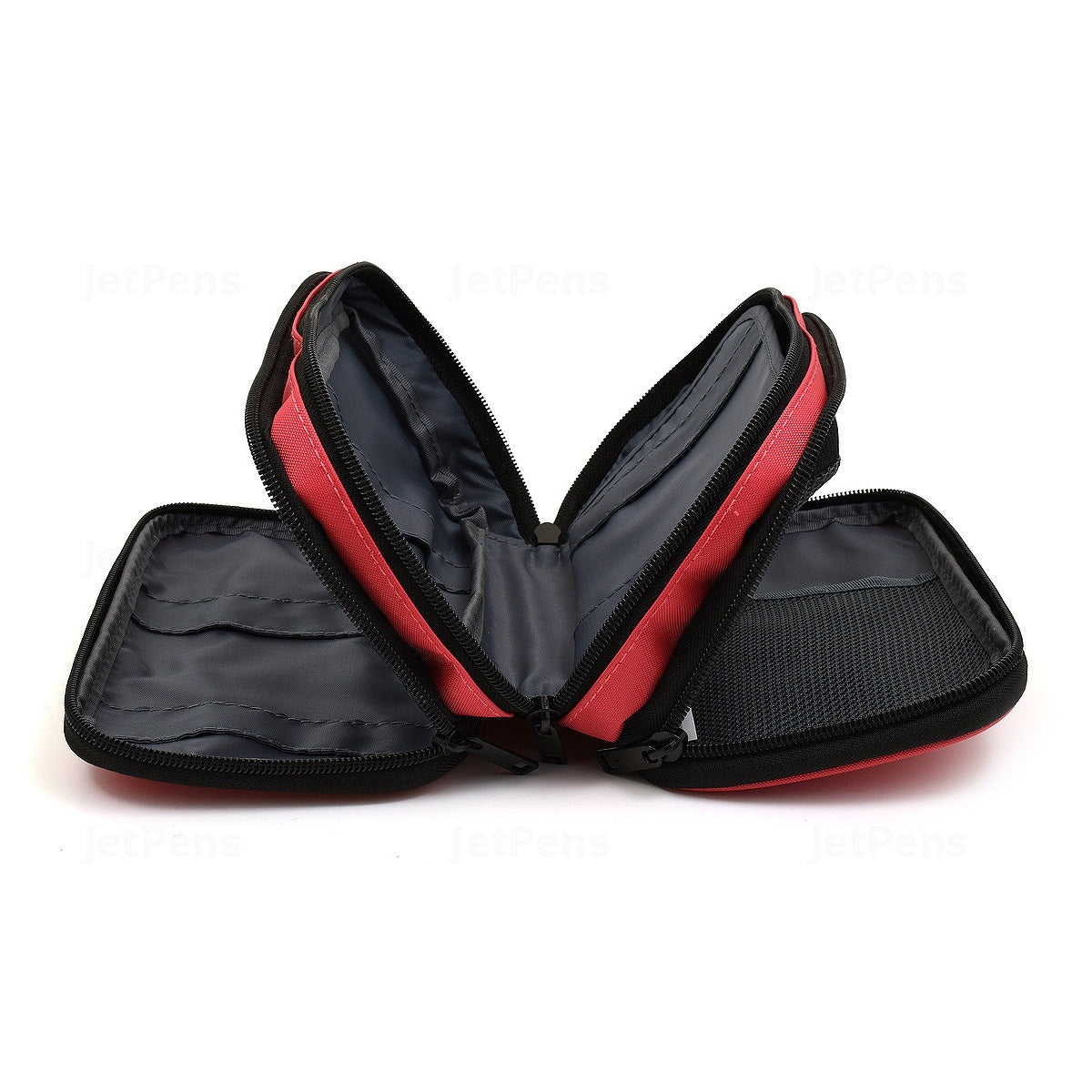 Lihit Lab Book Style Pen Case - Triple Zipper - Coral (Red)