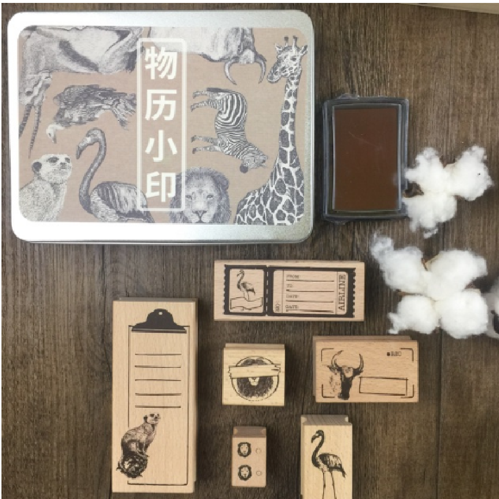 Animals Rubber Stamp Set - Brown