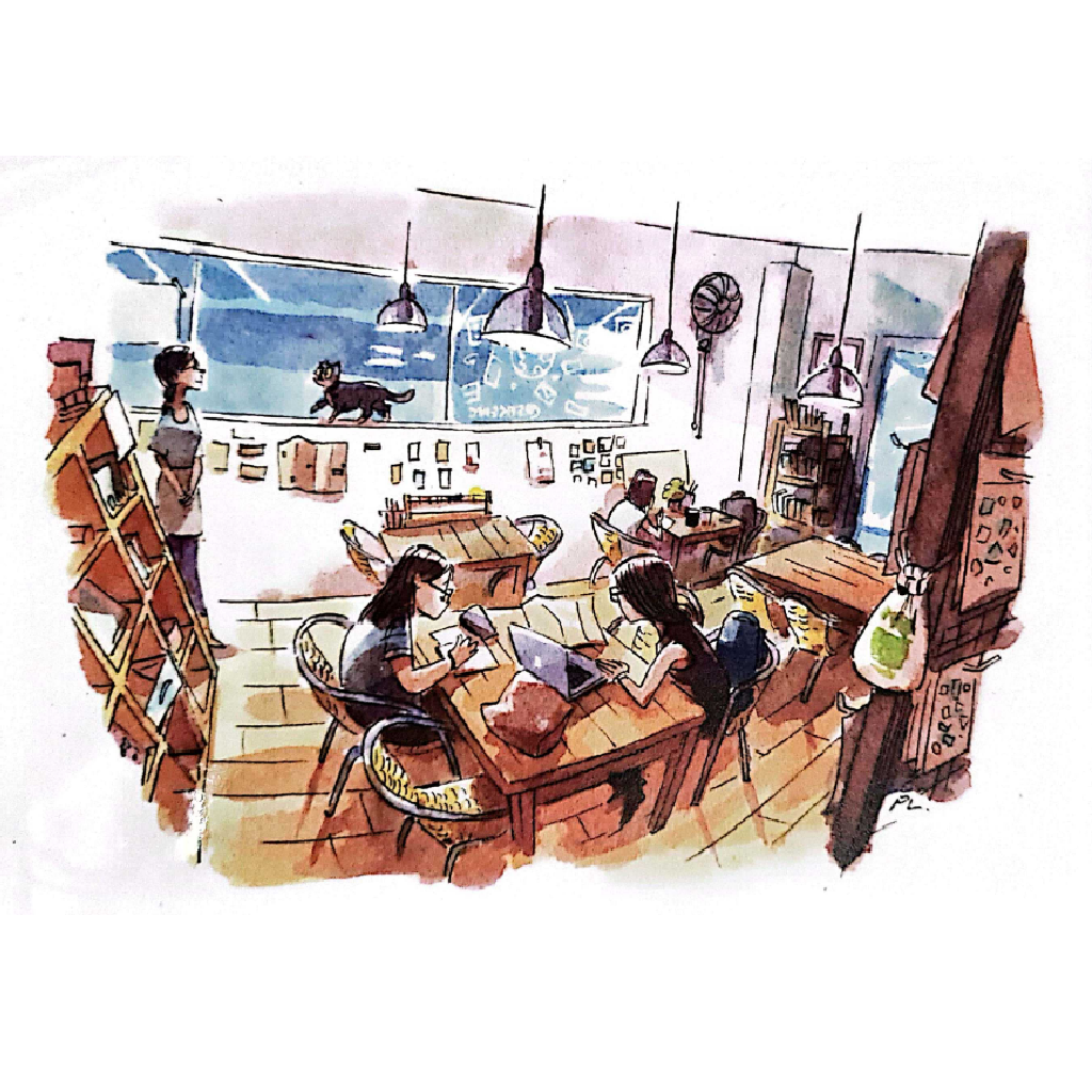 Cafe And Cat - Postcard