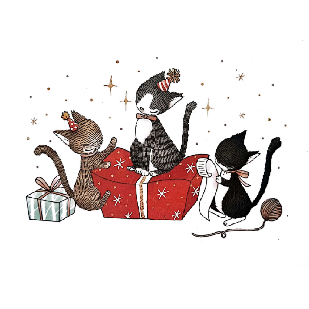 Three Cats And Gift - Postcard