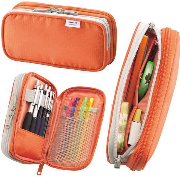 Lihit Lab Double Zip Mutli Compartment Pencil Case Orange