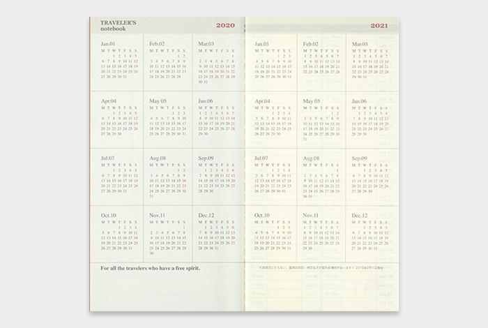 Traveler&#39;s Notebook Refill 2020 Weekly Vertical Regular Size