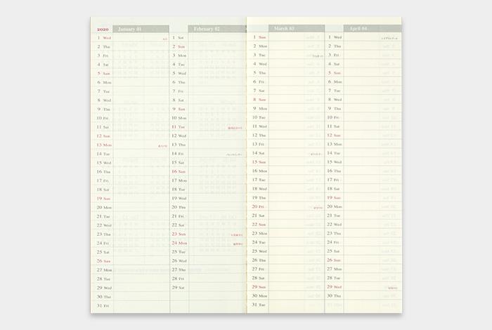 Traveler&#39;s Notebook Refill 2020 Weekly Vertical Regular Size