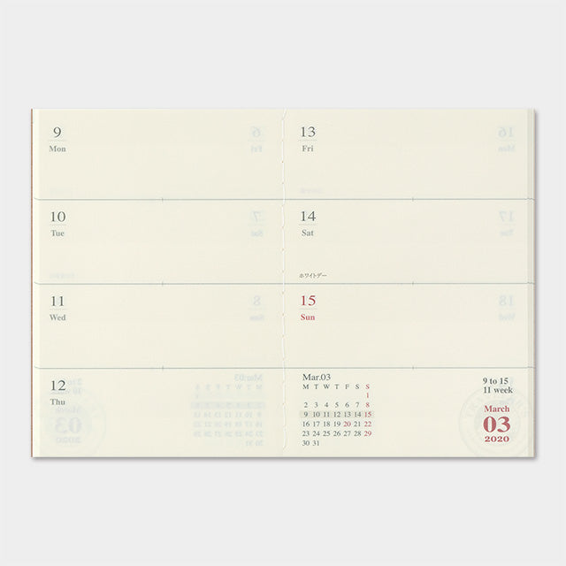 Traveler&#39;s Notebook Refill 2020 Weekly Passport Size