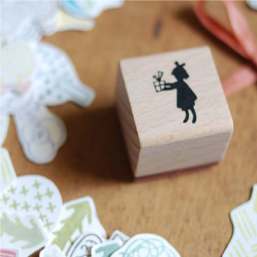 Evakaku Rubber Stamp - Girl With Gift