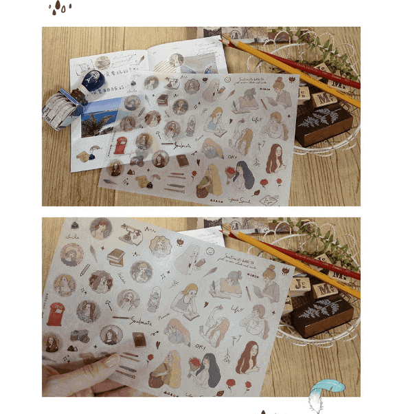 Starlululu Retro Badge Writing Girl Paper Sticker