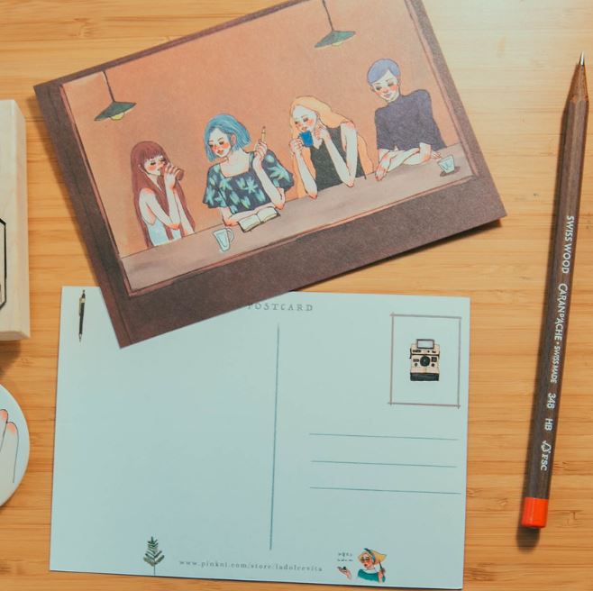 La Dolce Vita Postcard - Cafe