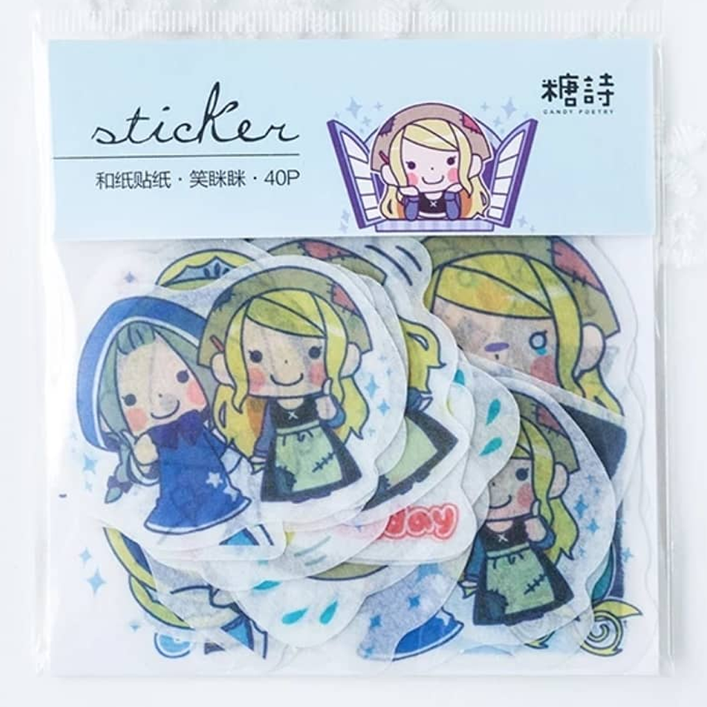 Candy Poetry Blue Happy Girl Flake Sticker