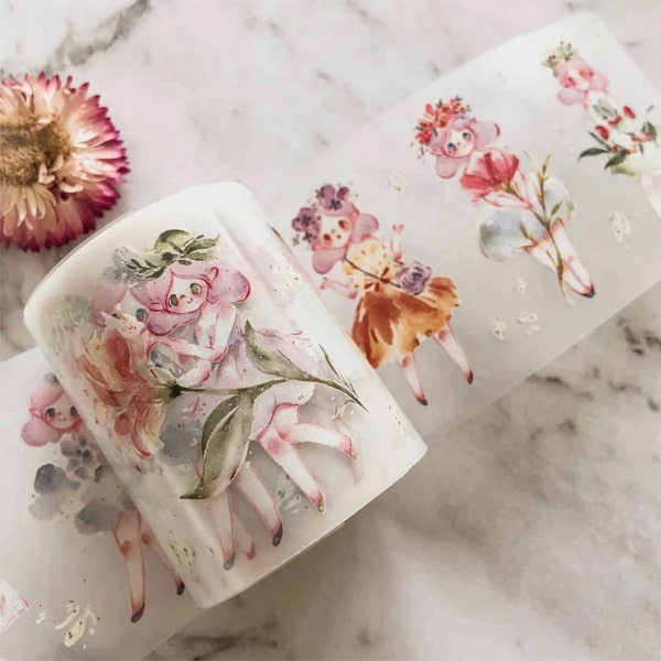 Meow Illustration Masking Tape - Fairy Leaf Umbrella