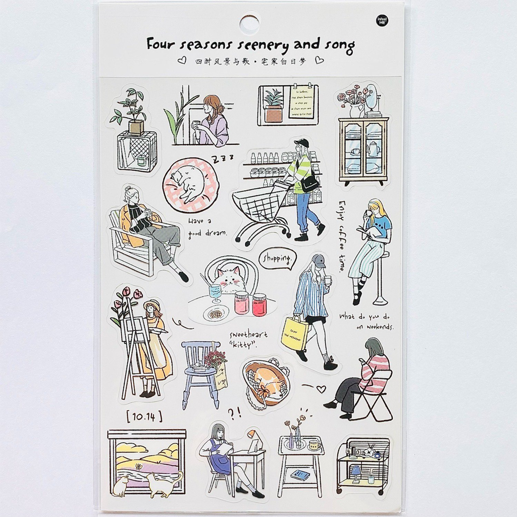 Infeel.me PET Deco Stickers Four Seasons Scenery And Song