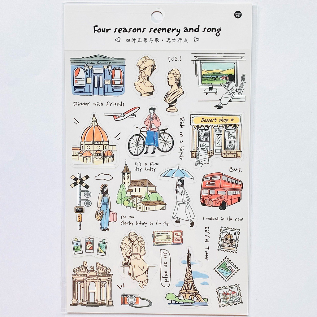 Infeel.me PET Deco Stickers Four Seasons Scenery And Song