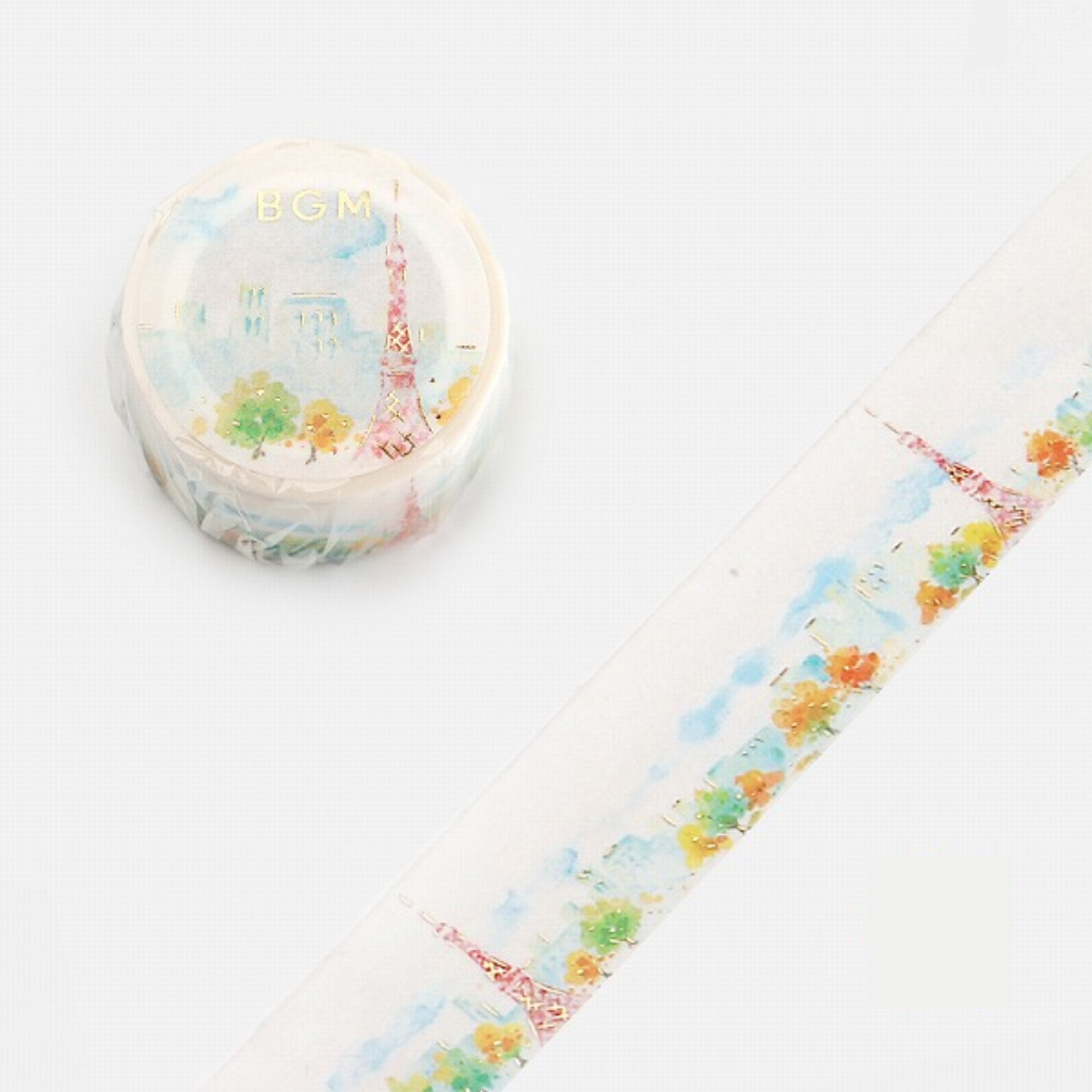 BGM Foil Stamping Watercolor Masking Tape Town Tokyo Tower