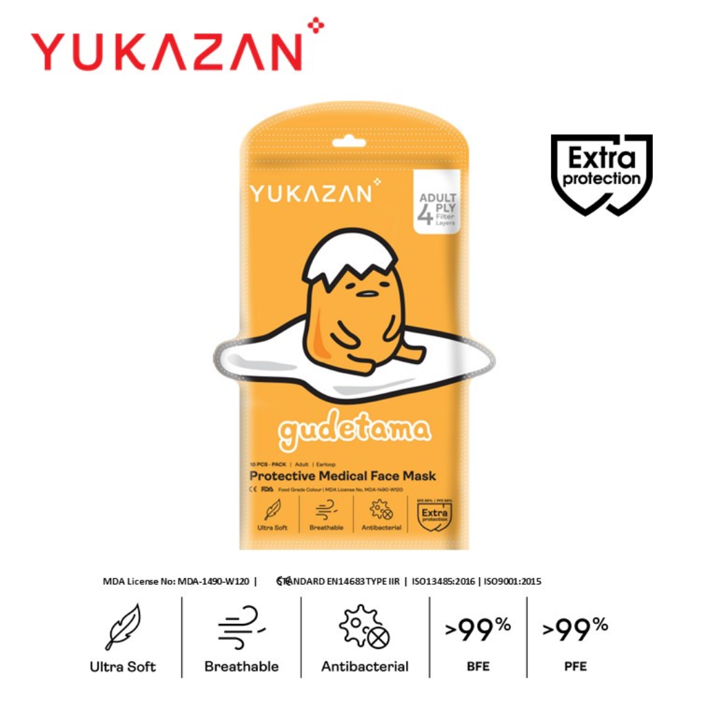 Yukazan Adult 4ply Medical Face Mask Gudetama White (10 Pcs/Pack)