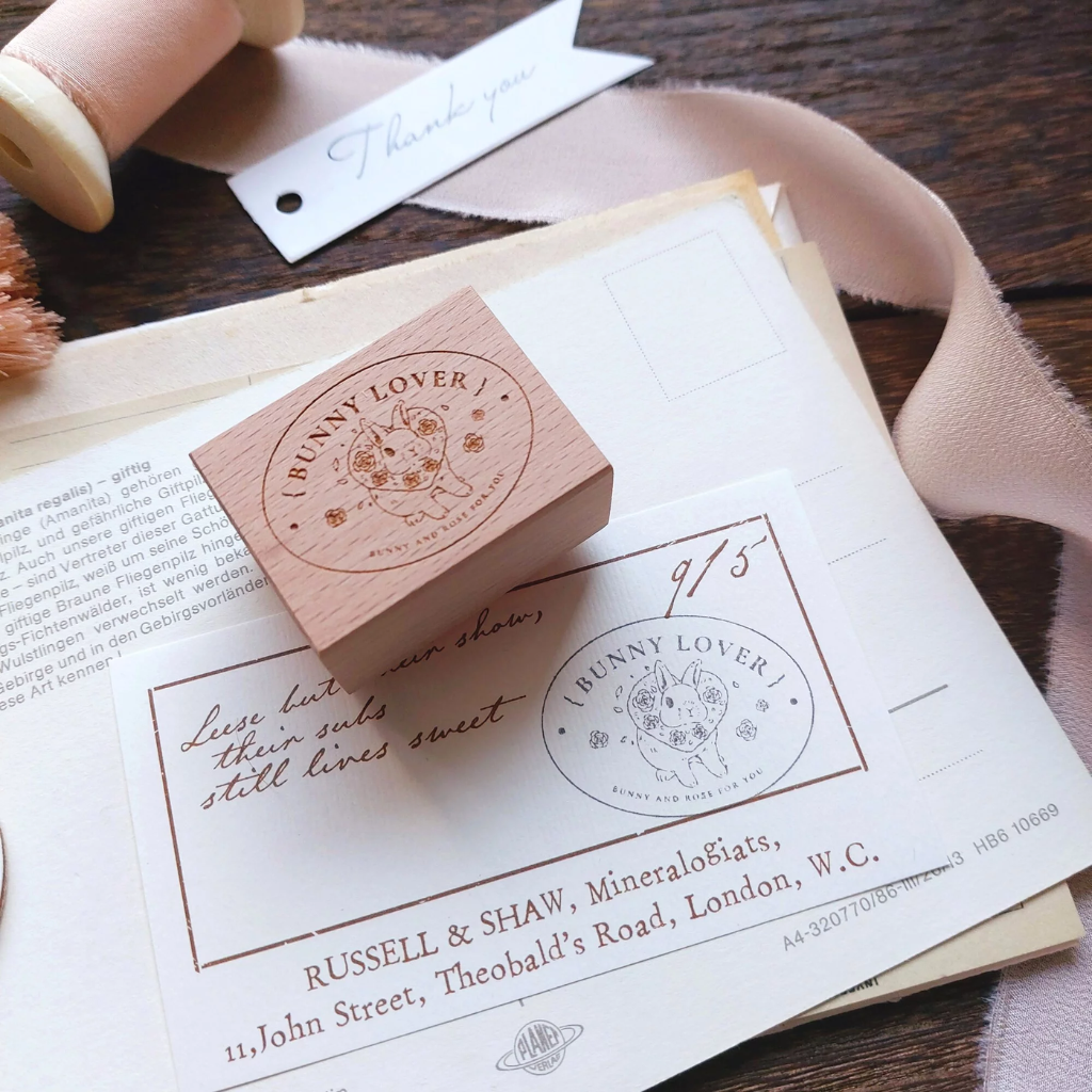 KumaYankee Stationery Bunny Rubber Stamp Rose