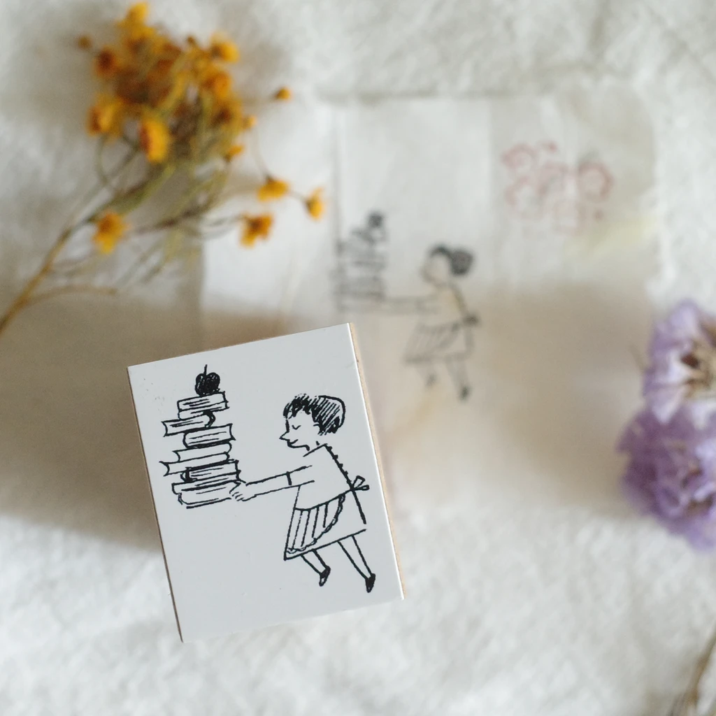 Tree Books Rubber Stamp - Apple Girl