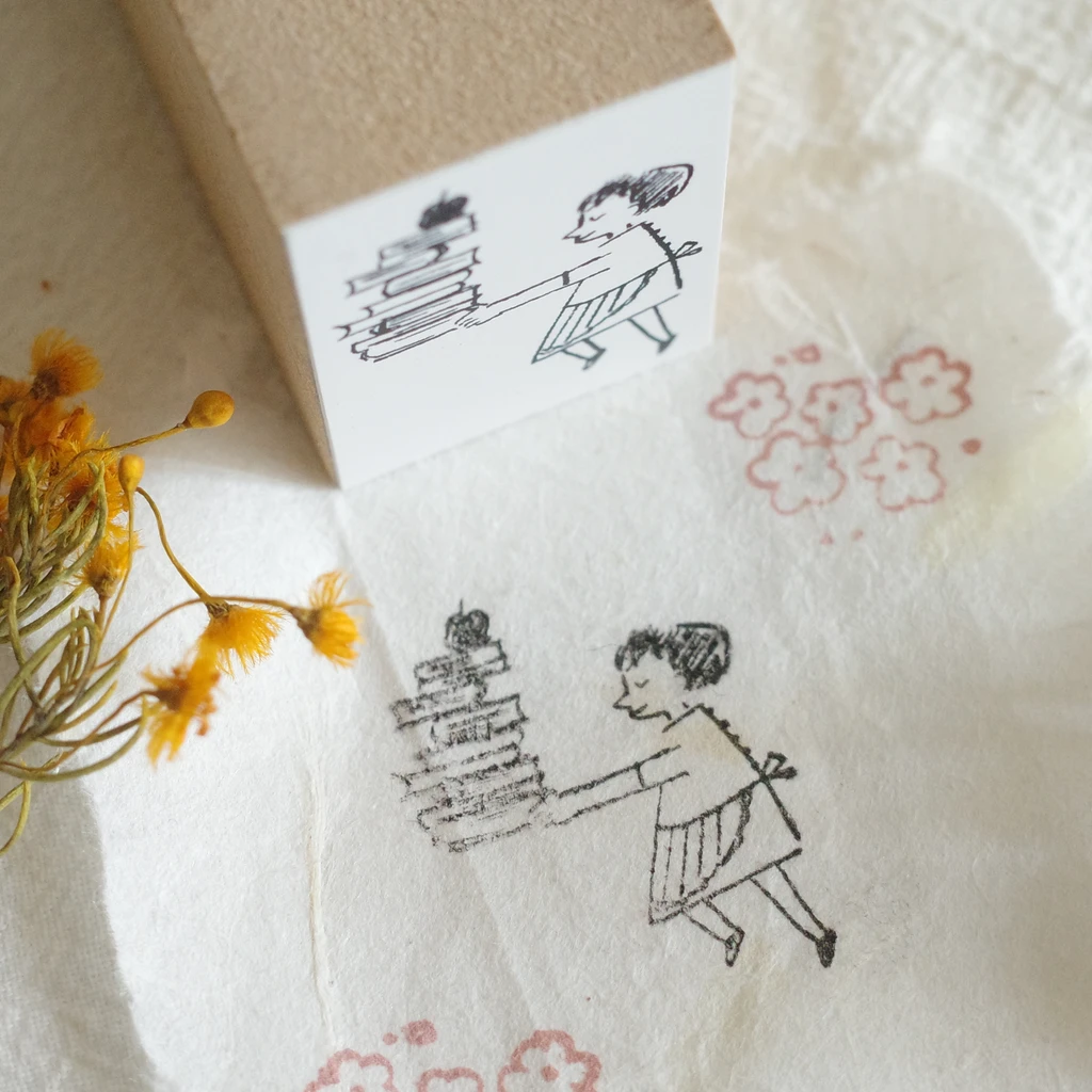 Tree Books Rubber Stamp - Apple Girl