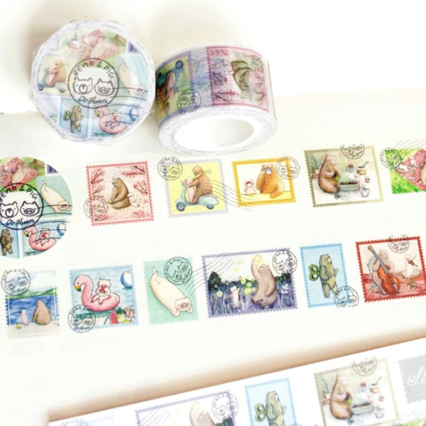 OO Huen Illustration Bear And Pig Masking Tape