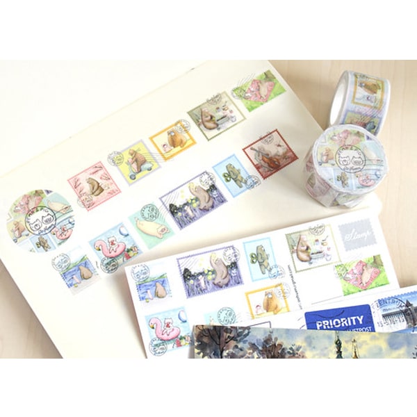 OO Huen Illustration Bear And Pig Masking Tape