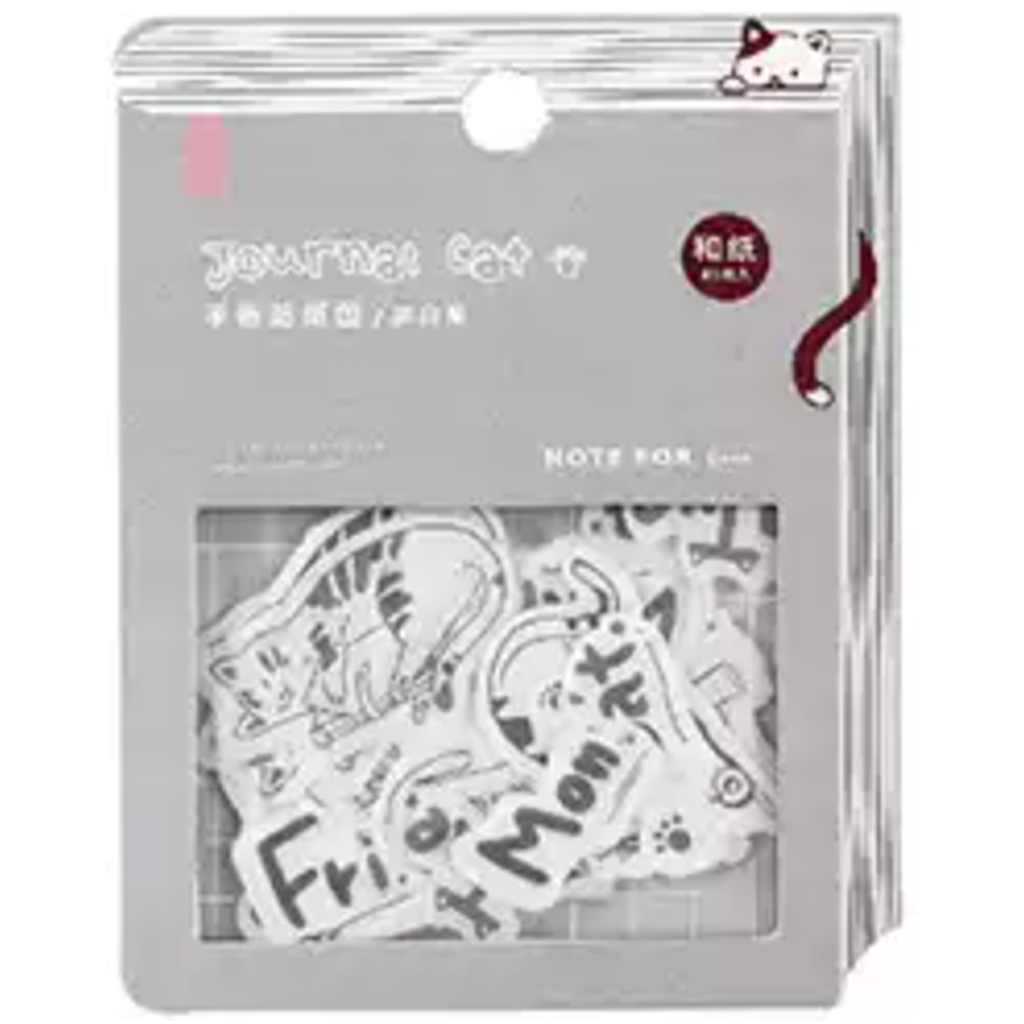 Note For Deco Flake Sticker Journal Cat Black And White Meow
