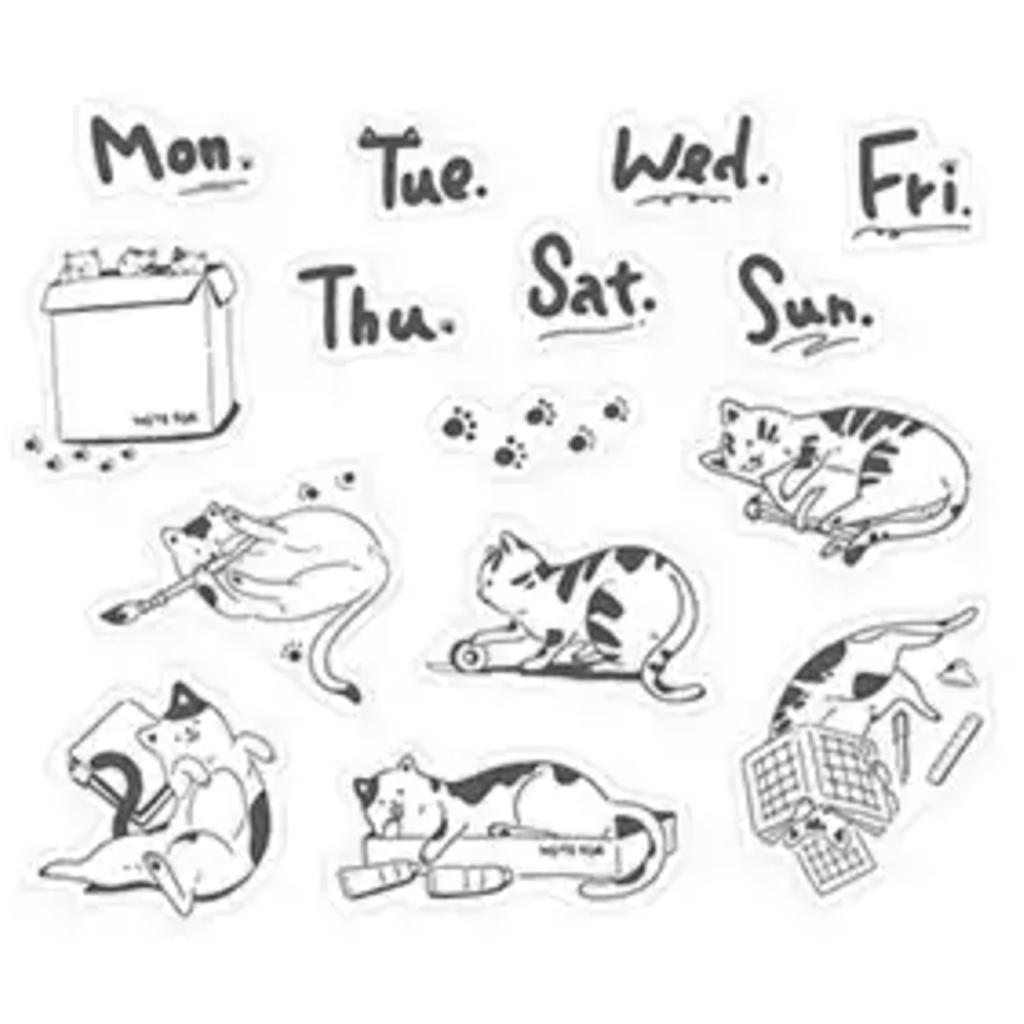 Note For Deco Flake Sticker Journal Cat Black And White Meow