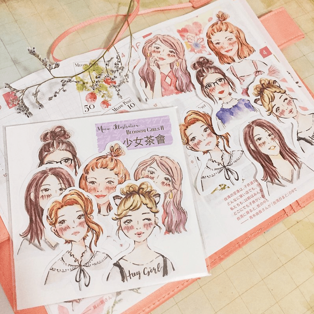 Meow Illustration Sticker Blossom Girls II