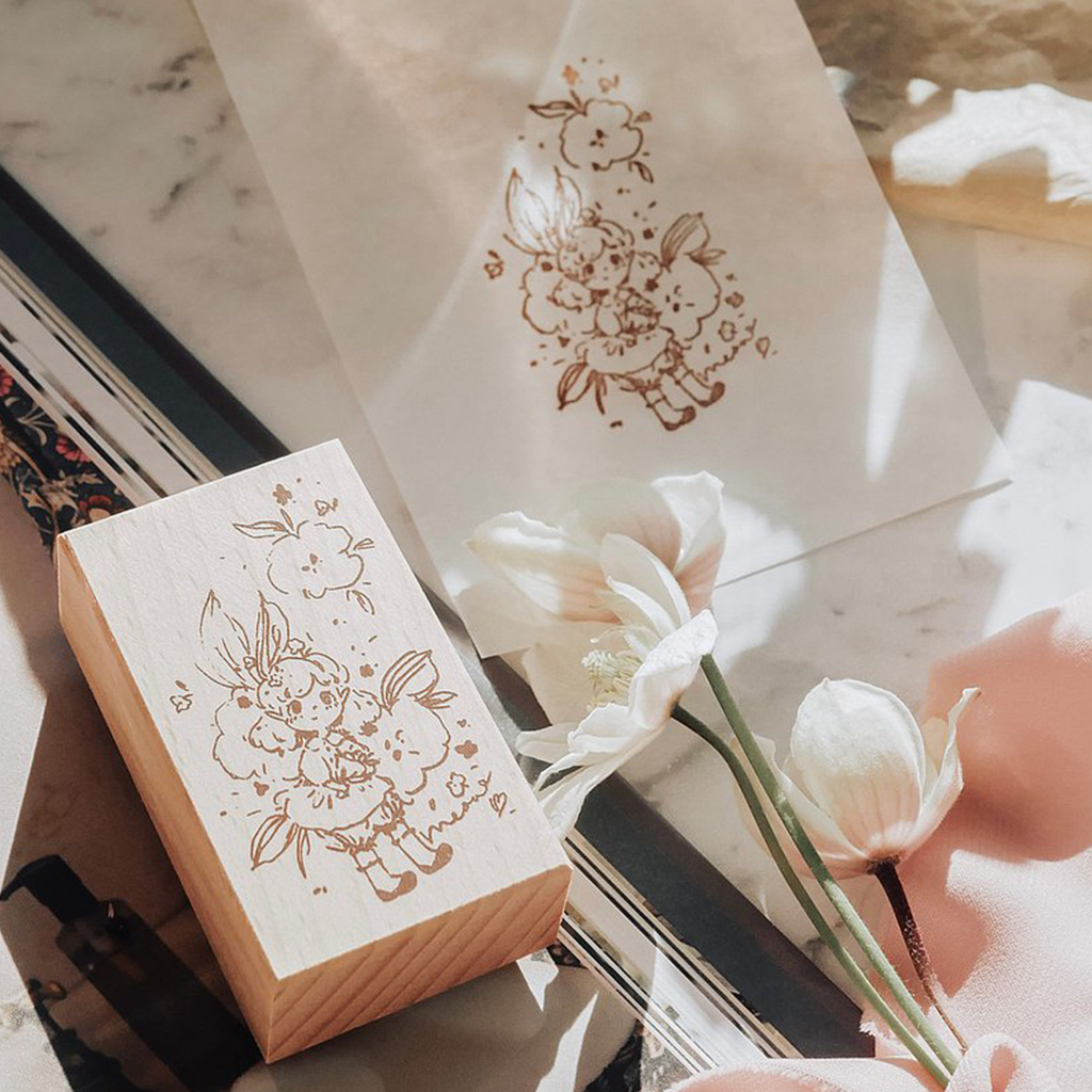 Meow Illustration Rubber Stamp - Little Fairy Series Bouquet