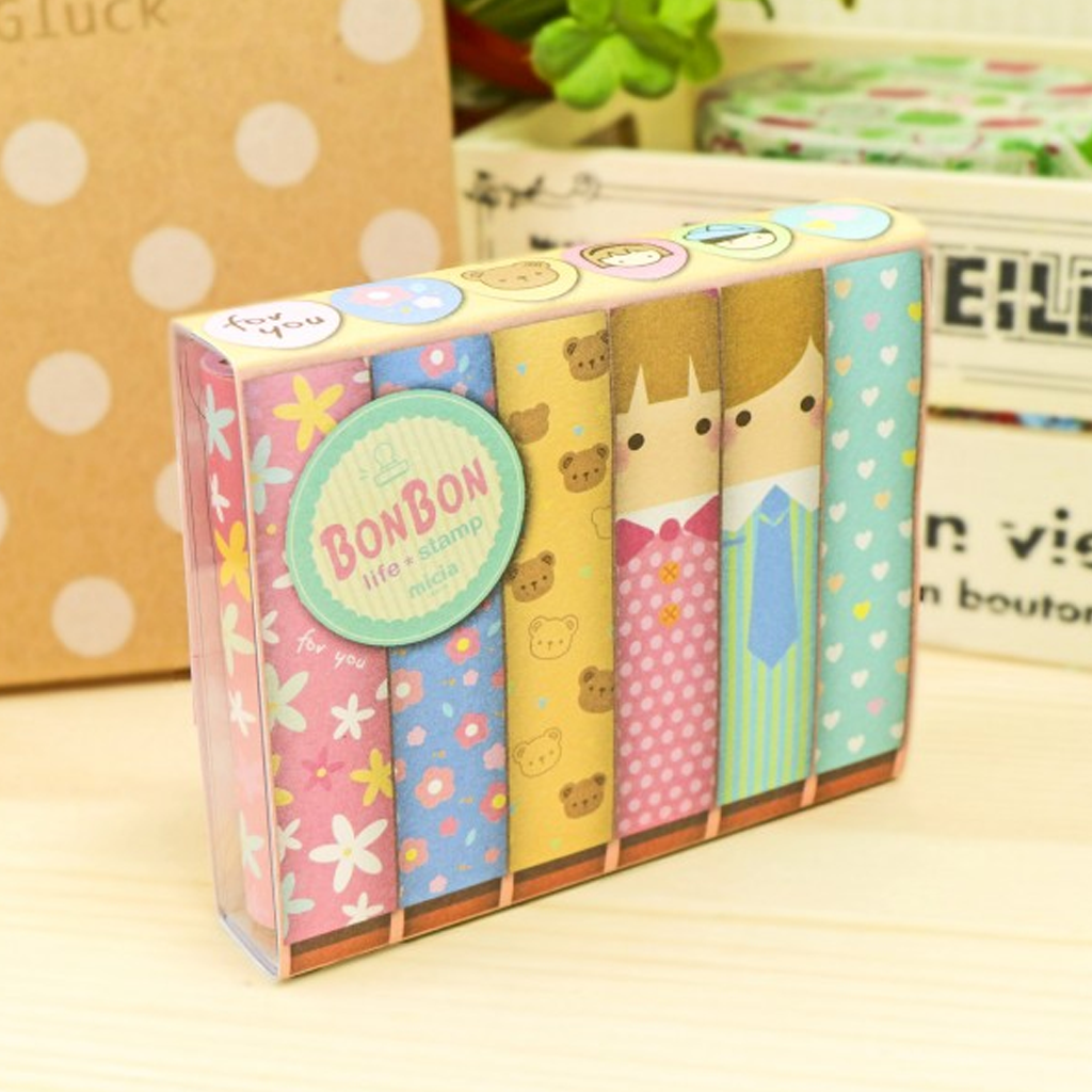 Micia Cute Icon Cylinder Stamp - Boy Girl With Bear