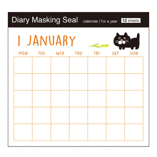Diary Masking Seal 12 Sheets Black Cat